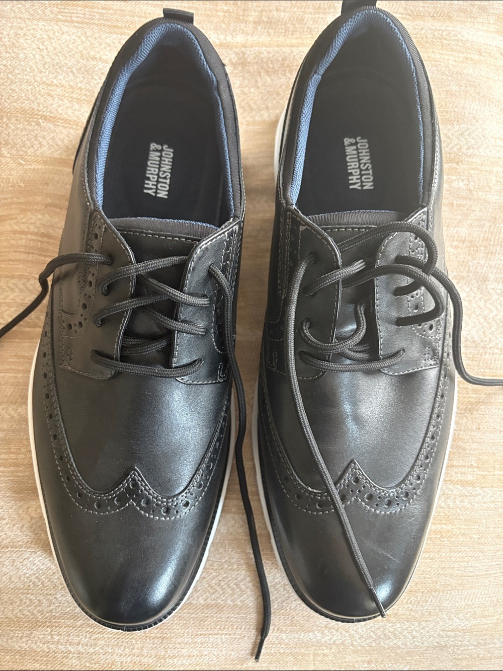 Johnston & Murphy Black Leather Wingtip Derbys